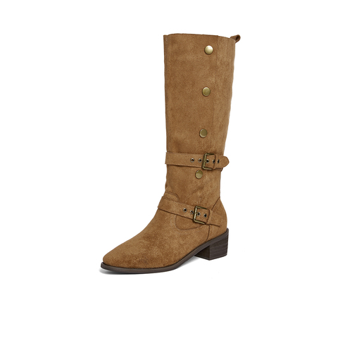 百思图2025冬季新款西部靴时尚复古潮流粗跟女长靴BP035DG5