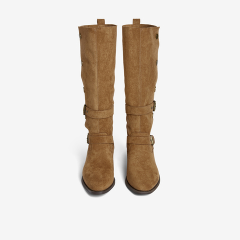 百思图2025冬季新款西部靴时尚复古潮流粗跟女长靴BP035DG5