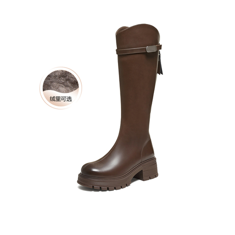 百思图2025冬季新款骑士靴时尚潮流街头女长靴BV235DG5