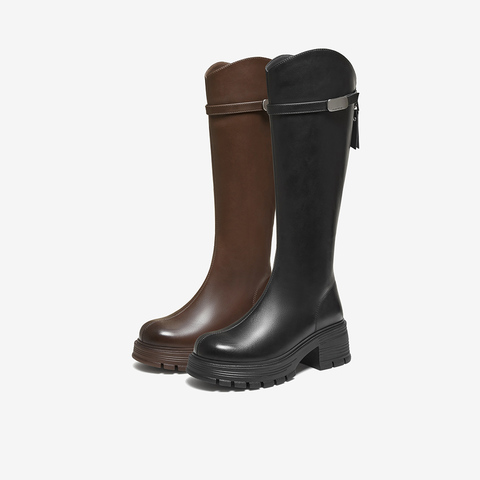 百思图2025冬季新款骑士靴时尚潮流街头女长靴BV235DG5