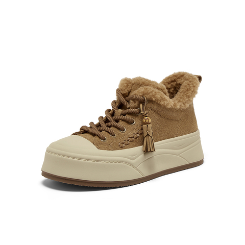 百思图2025冬季新款商场同款高帮板鞋时尚加绒女休闲鞋E8016DD5