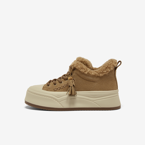 百思图2025冬季新款商场同款高帮板鞋时尚加绒女休闲鞋E8016DD5