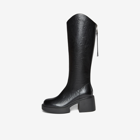 百思图2025冬季新款骑士靴时尚街头潮流通勤粗跟女长靴F3021DG5