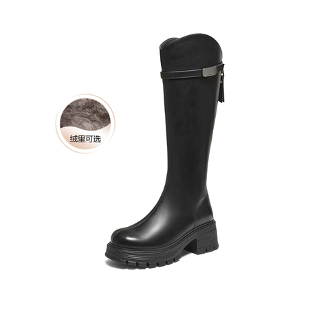 百思图2025冬季新款骑士靴时尚潮流街头女长靴BV235DG5