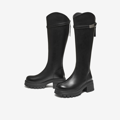 百思图2025冬季新款骑士靴时尚潮流街头女长靴BV235DG5