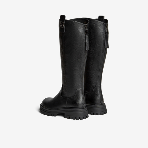 百思图2025冬季新款商场同款骑士靴简约通勤粗跟女长靴F2031DG5