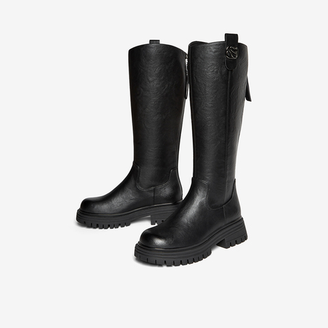 百思图2025冬季新款商场同款骑士靴简约通勤粗跟女长靴F2031DG5