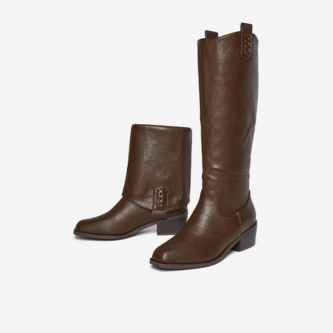 百思图2025冬季新款裤管靴时尚潮流街头粗跟女短靴E5177DD5