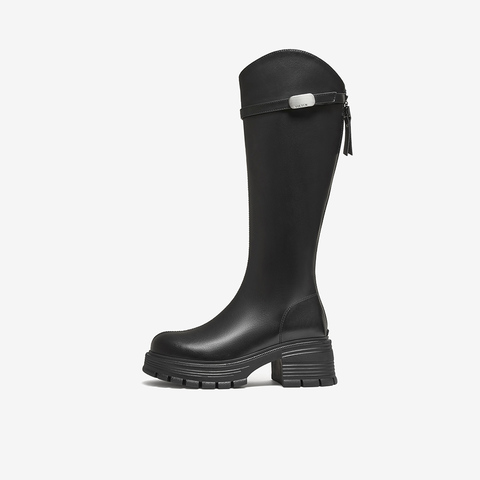 百思图2025冬季新款骑士靴时尚潮流街头女长靴BV235DG5