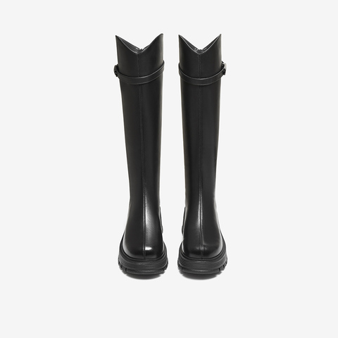 百思图2025冬季新款骑士靴时尚潮流街头女长靴BV235DG5