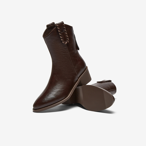 百思图2025冬季新款时装靴时尚简约潮流通勤粗跟女中靴F3011DZ5