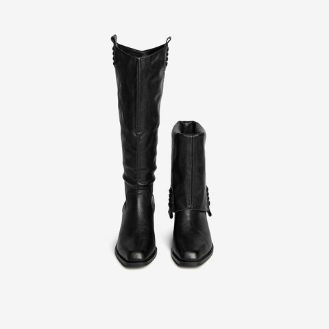 百思图2025冬季新款裤管靴时尚潮流街头粗跟女短靴E5177DD5