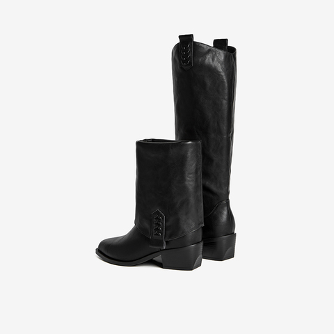 百思图2025冬季新款裤管靴时尚潮流街头粗跟女短靴E5177DD5