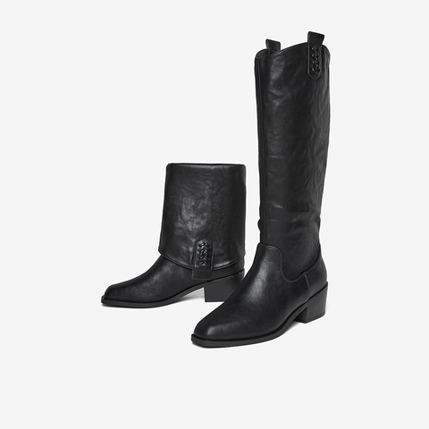 百思图2025冬季新款裤管靴时尚潮流街头粗跟女短靴E5177DD5