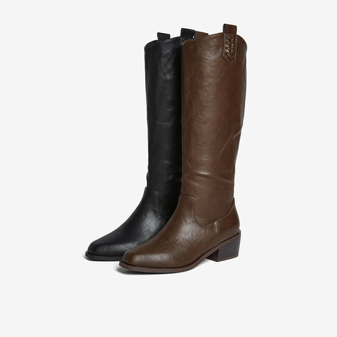 百思图2025冬季新款裤管靴时尚潮流街头粗跟女短靴E5177DD5