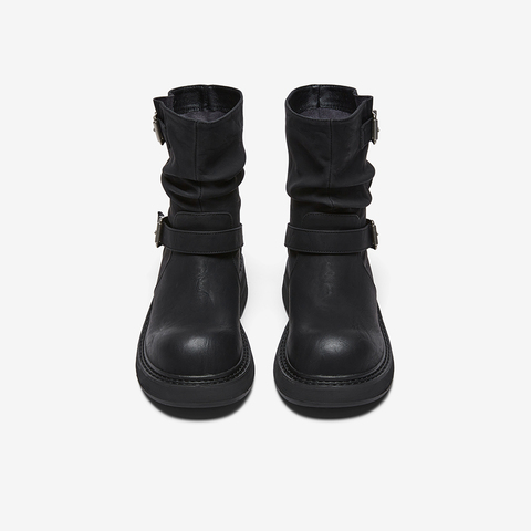 百思图2025冬季新款商场同款堆堆靴西部靴复古女中靴B8198DZ5