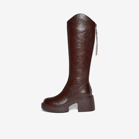 百思图2025冬季新款骑士靴时尚街头潮流通勤粗跟女长靴F3021DG5