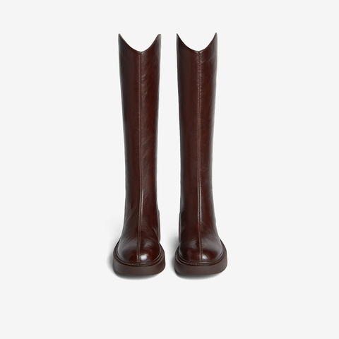 百思图2025冬季新款骑士靴时尚街头潮流通勤粗跟女长靴F3021DG5