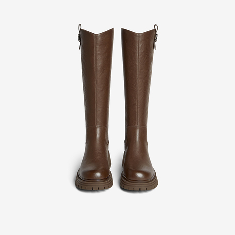 百思图2025冬季新款商场同款骑士靴简约通勤粗跟女长靴F2031DG5