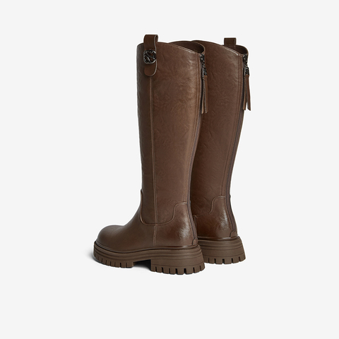 百思图2025冬季新款商场同款骑士靴简约通勤粗跟女长靴F2031DG5