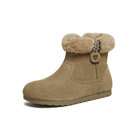百思图2025冬季新款雪地靴简约时尚户外休闲女短靴F1061DD5