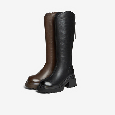 百思图2025冬季新款商场同款骑士靴时尚潮流粗跟女长靴F2181DG5