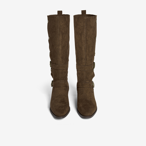 百思图2025冬季新款西部靴时尚复古潮流粗跟女长靴BP035DG5