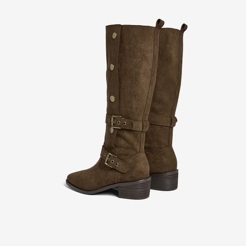 百思图2025冬季新款西部靴时尚复古潮流粗跟女长靴BP035DG5