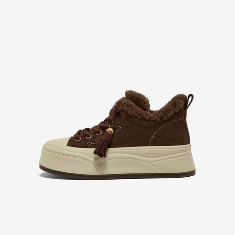 百思图2025冬季新款商场同款高帮板鞋时尚加绒女休闲鞋E8016DD5