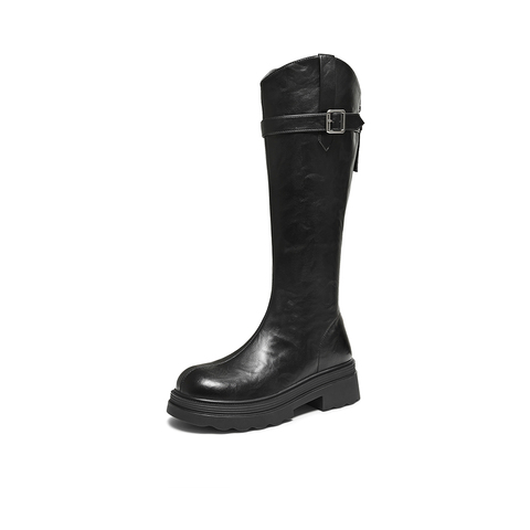 百思图2025冬季新款骑士靴时尚简约街头潮流女长靴BV808DG5