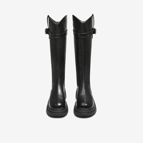 百思图2025冬季新款骑士靴时尚简约街头潮流女长靴BV808DG5