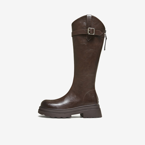 百思图2025冬季新款骑士靴时尚简约街头潮流女长靴BV808DG5