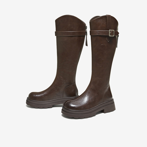 百思图2025冬季新款骑士靴时尚简约街头潮流女长靴BV808DG5