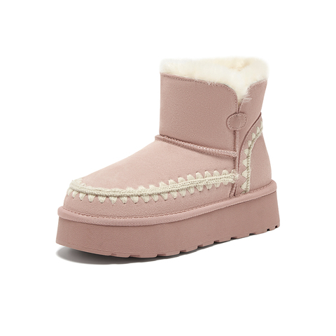 百思图2025冬季新款雪地靴时尚户外休闲运动女短靴L5928DD5