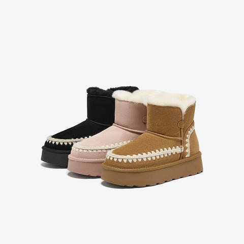 百思图2025冬季新款雪地靴时尚户外休闲运动女短靴L5928DD5