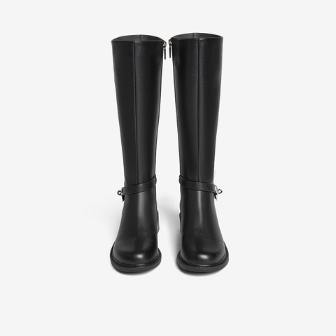 百思图2025冬季新款骑士靴简约时尚通勤高筒女长靴K5131DG5