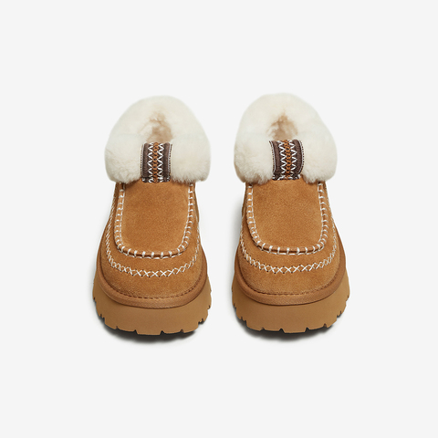 百思图2025冬季新款毛毛鞋时尚简约户外厚底加绒女休闲鞋L0928DD5