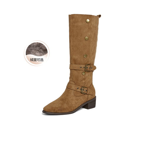 百思图2025冬季新款西部靴时尚复古潮流粗跟女长靴BP035DG5