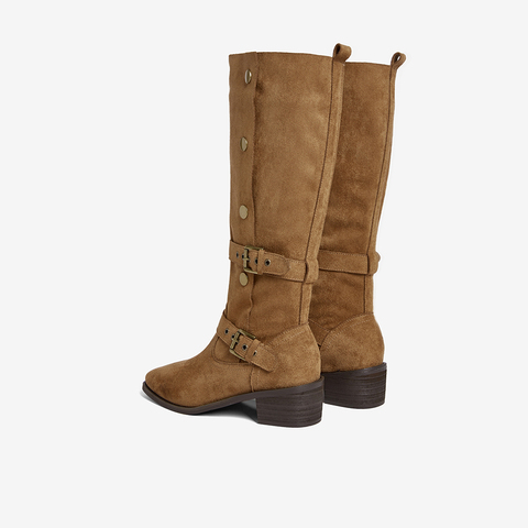 百思图2025冬季新款西部靴时尚复古潮流粗跟女长靴BP035DG5