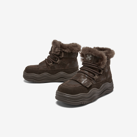 百思图2025冬季新款商场同款雪地靴时尚户外运动女短靴X5878DD5