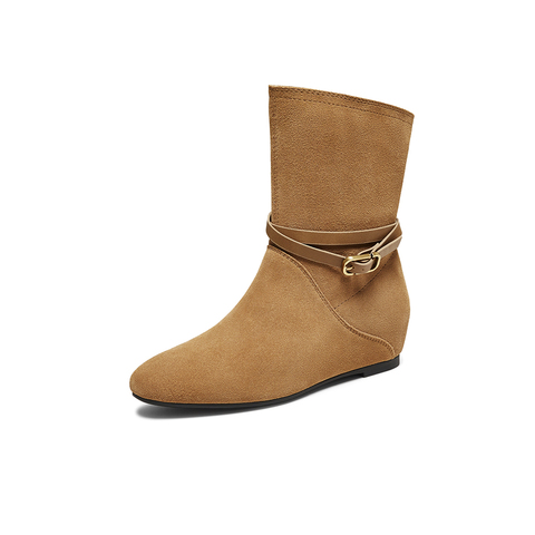 百思图2025冬季新款西部靴时尚简约户外通勤女短靴F2102DZ5