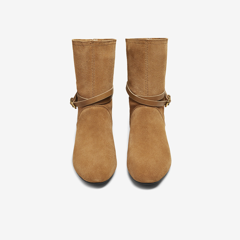 百思图2025冬季新款西部靴时尚简约户外通勤女短靴F2102DZ5