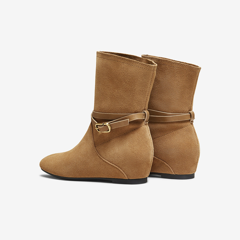 百思图2025冬季新款西部靴时尚简约户外通勤女短靴F2102DZ5