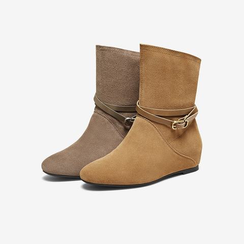 百思图2025冬季新款西部靴时尚简约户外通勤女短靴F2102DZ5