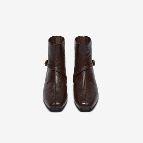 百思图2025冬季新款商场同款时装靴时尚通勤粗跟女短靴靴F3051DD5