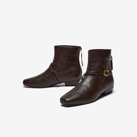 百思图2025冬季新款商场同款时装靴时尚通勤粗跟女短靴靴F3051DD5