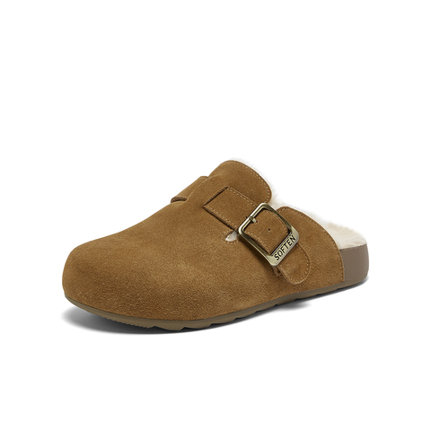 百思图2025冬季新款勃肯鞋时尚复古休闲加绒保暖女拖鞋D3788DH5