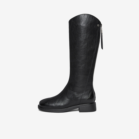 百思图2025冬季新款商场同款骑士靴时尚简约粗跟女长靴F2132DC5