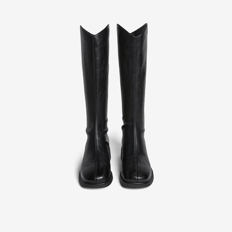 百思图2025冬季新款商场同款骑士靴时尚简约粗跟女长靴F2132DC5