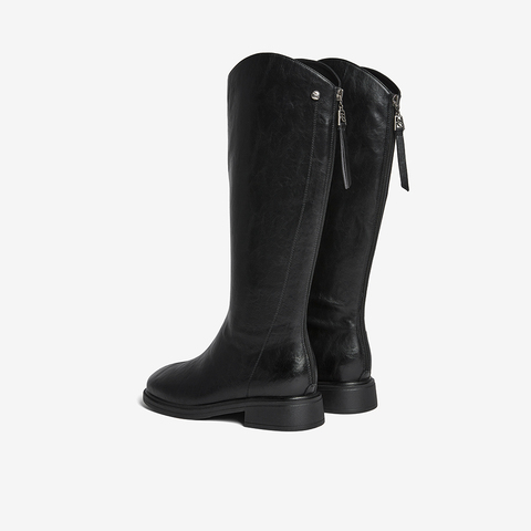 百思图2025冬季新款商场同款骑士靴时尚简约粗跟女长靴F2132DC5